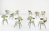 Carlo Mollino, Set of ten "Lutrario" armchairs, from the Lutrario Ballroom, Turin