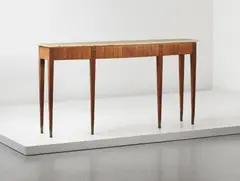 Console by Paolo Buffa, circa 1940, Walnut, marble, brass, sold Jun 2014