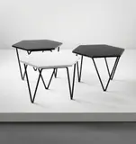 Set of three tables by Gio Ponti, circa 1959, Plastic-laminated wood, painted tubular metal, sold Jun 2014