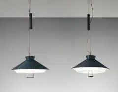 Stilnovo, Pair of adjustable ceiling lights, 1960s, Opaque acrylic, painted aluminum, brass, painted brass, painted metal