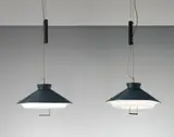 Pair of adjustable ceiling lights by Stilnovo, 1960s, Opaque acrylic, painted aluminum, brass, painted brass, painted metal, sold Jun 2014