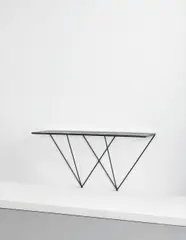 Giovanni Ferrabini, Rare console, circa 1957, Painted tubular iron, brass, tempered glass