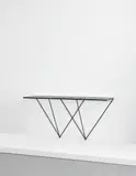 Giovanni Ferrabini, Rare console, circa 1957, Painted tubular iron, brass, tempered glass