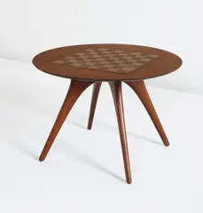 Unique chess table by Vladimir Kagan, circa 1950, Walnut, walnut veneers, nickel-plated bronze, offered Jun 2014