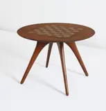 Vladimir Kagan, Unique chess table, circa 1950, Walnut, walnut veneers, nickel-plated bronze
