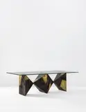 Dining table, from the "Sculptured Metal" series by Paul Evans, circa 1968, Welded and painted steel, bronze, glass, offered Jun 2014