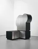 Guy de Rougemont, Unique cabinet, in three parts, circa 1971, Plastic-laminated wood, painted wood, brushed steel-covered wood, chromium-plated metal