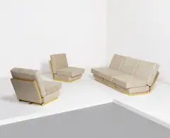 Rare “Quick-Change” lounge set, from the "Plurimi" series by Gabriella Crespi, circa 1972, Brass-anodized aluminum, suede, sold Jun 2014