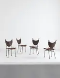 Jean Royere, Set of four "Yo-Yo" side chairs, circa 1957, Painted wrought iron, leather