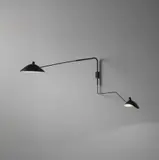 Pivoting two-armed wall light with "Lampadaire" and "Casquette" shades by Serge Mouille, designed 1953, Painted aluminum, painted tubular steel, brass, sold Dec 2014