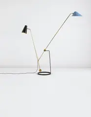 Pierre Guariche, "Equilibrium" floor lamp, circa 1951, Brass, painted aluminum, painted steel