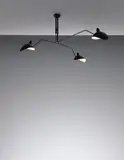 Three-armed ceiling light with "Casquette" shades by Serge Mouille, designed 1953, Painted aluminum, painted tubular steel, brass, sold Dec 2014