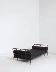 Jacques Adnet, Daybed, circa 1940, Leather-wrapped tubular steel, steel, brass, fabric