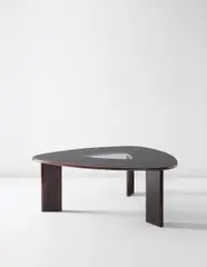 Joaquim Tenreiro, “Triangular” dining table, circa 1960, Jacaranda, partially reverse-painted glass, painted wood