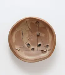 Plate by Peter Voulkos, 1979, Gas-fired wheel-thrown and manipulated stoneware with porcelain pass-throughs, drawing and punctures with cobalt slip/ox, offered Dec 2014
