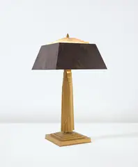 Franklin E. Booth, Table lamp, circa 1929, Painted metal, plastic, colored and iridized glass