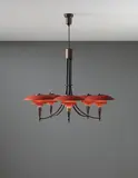 “Anchor” five-armed chandelier, type 3/2 shades by Poul Henningsen, circa 1936, Painted copper, patinated tubular brass, brass, steel, sold Dec 2014