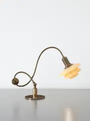 Poul Henningsen, Adjustable piano lamp, with type 2/2 shades, circa 1931, Patinated copper, metal, painted glass, Bakelite