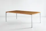 Armand Phillip Bartos, Unique extendable dining table, circa 1960, Burlwood-veneered oak, chromium-plated steel, steel