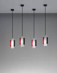 Boris Jean Lacroix, Set of four ceiling lights, circa 1952, Painted metal, acrylic, brass