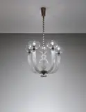 Carlo Scarpa, Five-armed chandelier, model no. 5320 A 5, circa 1941, Glass, brass, painted metal