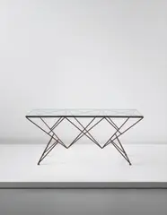 Giovanni Ferrabini, Rare table, circa 1957, Painted tubular iron, glass, brass