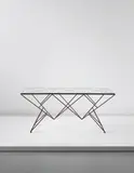 Giovanni Ferrabini, Rare table, circa 1957, Painted tubular iron, glass, brass