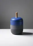 Lidded pot, model no. 191-B, from the "Ceramiche di lava" series by Ettore Sottsass, circa 1957-1959, Glazed ceramic, walnut, sold Dec 2014