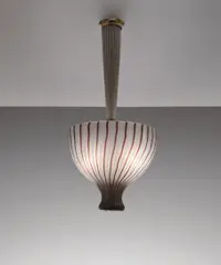 Venini, Ceiling light, late 1950s, Zanfirico glass, brass