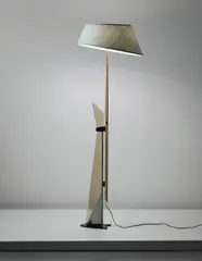Rare floor lamp by Max Ingrand, circa 1955, Glass, brass, patinated brass, painted aluminum, fabric shade, sold Dec 2014