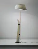 Max Ingrand, Rare floor lamp, circa 1955, Glass, brass, patinated brass, painted aluminum, fabric shade