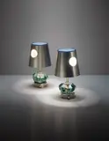 Pair of table lamps, model no. 2228 by Max Ingrand, circa 1965, Colored glass, crystal cut glass, nickel-plated brass, offered Dec 2014