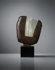Max Ingrand, Rare table lamp, circa 1960, Patinated bronze, glass, painted wood