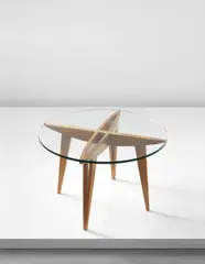 Early coffee table from a private commission by Gio Ponti, 1940s, Walnut, walnut-veneered wood, glass, sold Dec 2014
