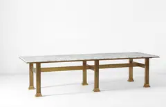 Marc Du Plantier, Large dining table, circa 1940, Bronze-plated iron, marble