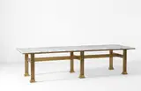 Marc Du Plantier, Large dining table, circa 1940, Bronze-plated iron, marble