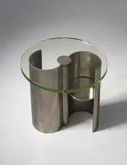D.I.M., Side table, circa 1930, Aluminum, nickel-plated metal, glass