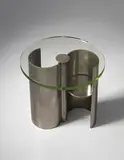D.I.M., Side table, circa 1930, Aluminum, nickel-plated metal, glass