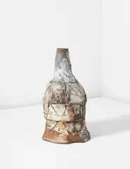 Untitled Stack by Peter Voulkos, 1982, Wood-fired stoneware, with porcelain slip, cobalt glazes, sold Dec 2014