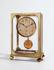 Adolf Loos, Early table clock, circa 1900, Copper-plated brass, brass, steel, beveled crystal