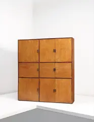 Balkrishna Doshi and Le Corbusier, Unique cabinet, model no. LC-AH-08-A, from the Mill Owners’ Association Building, Ahmedabad, 1953-1954, Teak, birch-veneered wood, ebonized wood,