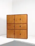 Balkrishna Doshi and Le Corbusier, Unique cabinet, model no. LC-AH-08-A, from the Mill Owners’ Association Building, Ahmedabad, 1953-1954, Teak, birch-veneered wood, ebonized wood,
