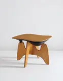 Isamu Noguchi, Rare "Chess Table," model no. IN-61, circa 1947-1949, Laminated bird's-eye maple, painted steel, the top with clear and red acrylic inlays