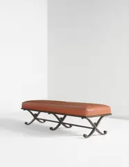 Raymond Subes, Bench, from the National City Bank of New York, Paris, circa 1931, Wrought-iron, leather