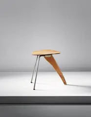 "Rudder" stool, model no. IN-22 by Isamu Noguchi, circa 1944, Birch-laminated plywood, ash, aluminum, chromium-plated tubular metal, rubber, sold Dec 2014