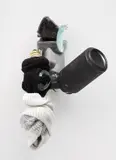 Paul Lee, Untitled (Can Sculpture) x 3 views, 2007, soda can, bath towel, ink, magnifying glass, string, paint, xerox, and light bulb