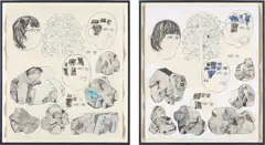Carter, Untitled, 2005, acrylic ink, pencil, and hand marbled paper collage, on paper, in two parts