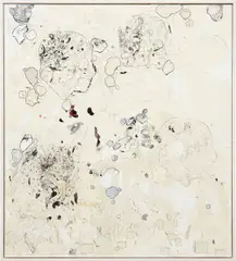 Carter, Although, (with one set of perspective), 2008, acrylic, paper, synthetic hair, colored pencil, and gel on canvas