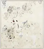 Carter, Although, (with one set of perspective), 2008, acrylic, paper, synthetic hair, colored pencil, and gel on canvas
