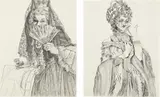 Rachel Feinstein, Two Works: i) Spanish Marie in pencil; ii) Untitled, 2006, graphite on paper